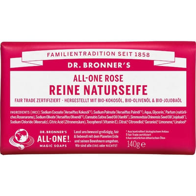 Dr. Bronner's Blokzeep All-One Rose Puur Natuurlijke Zeep Zorg Heren 140 g