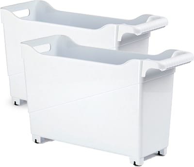 PlasticForte Trolley - Set van 2x stuks - wit - L45 x B17 x H29 cm - opberger op wieltjes