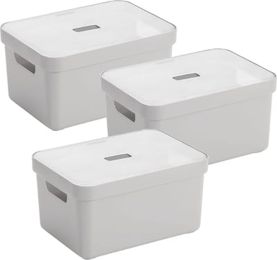 Sunware Sigma Home opbergbox 13L - Set van 3 - Grijs/Transparant
