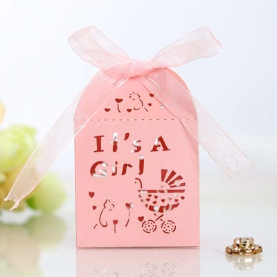 DW4Trading Geschenkdoosjes It's A Girl - Cadeaudoosjes met Strikje - Babyshower - 5 Stuks - 5x5x5 cm - Roze