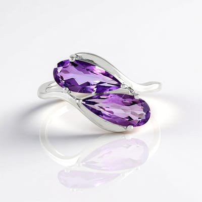 Cavill - Zilveren Ring 925 Sterling Zilver - Uruguay Amethist 3,552 Ct - Peervormig Briljant Geslepen - Platina Geplateerd - Elegante Damesring Paars