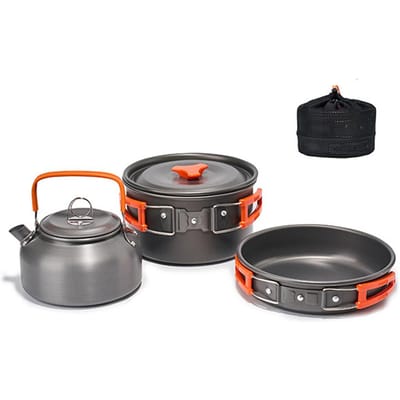Camping Wandelen Kookgerei Set Outdoor Draagbare Picknick Kookgerei Kit Alumina Pot Koekenpan Set Reizen oranje