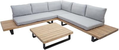 Tuinset MCW-H54, zitgroep, loungeset, Spun Poly, acaciahout, MVG, aluminium ~ lichtbruin, kussens lichtgrijs