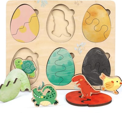 Houten Puzzel - Babyspeelgoed Sorteerspel - Motorische Ontwikkeling - Dieren Vormen Sorteren - 17.5 x 17.5 cm - Multicolor