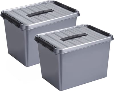 3x stuks sunware q-line opberg box/opbergdoos - 22 liter - 40 x 30 x 26 cm - kunststof - opslagbox - grijs
