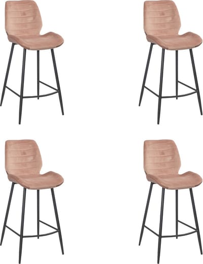 Bronx71® Velvet barkruk Toby roze 71 cm - Barkrukken set van 4 - barstoel