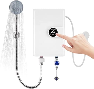 Doorstroomverwarmer - Elektrische waterverwarmer - Direct warm water - Digitaal display temperatuur - 30.5cm breed - Wit
