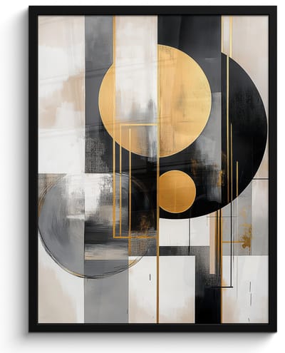 Poster in lijst - Fotolijst 50x70 cm - Posters - Abstract - Goud - Zilver - Vormen - Aesthetic - Modern - Posterlijst zwart - Decoratie - Wanddecoratie woonkamer - Muurdecoratie slaapkamer