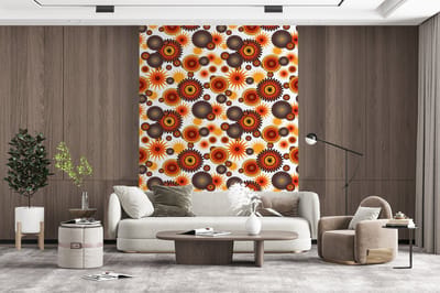 Behang - Fotobehang Design - Retro - Oranje - Bloemen - Breedte 165 cm x hoogte 220 cm