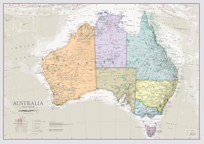 Gedetailleerde Australië Kaart Poster - 59 x 42 cm - Perfect voor Thuis en Kantoor