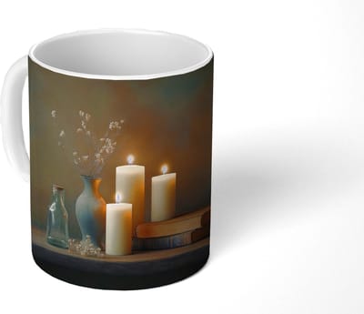 Mok - Koffiemok - Kaarsen - Stilleven - Rustiek - Boeken - Mokken - 350 ML - Beker - Koffiemokken - Theemok
