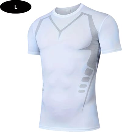 Livano Sportshirt Heren - Sport - Fitness - Compressie Shirt - Corrigerend Hemd - Sportkleding - Mannen - Wit - L