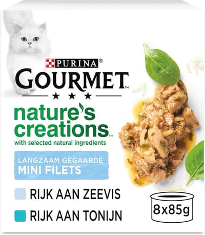 Natuurvriendelijk Kattenvoer met Zeevis, Spinazie, Rijst en Tonijn - 48 Blikjes van 85g