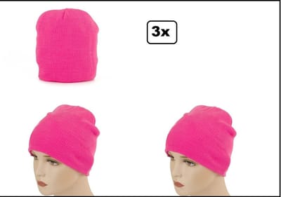 3x IJsmuts Beanie fluor pink - Skater thema feest festival fun optocht carnaval