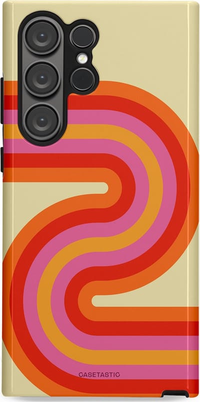 Casetastic hoesje geschikt voor Samsung Galaxy S23 Ultra - Dubbellaagse bescherming - Retro wave - Fashion Case - Zand Rood Oranje Roze