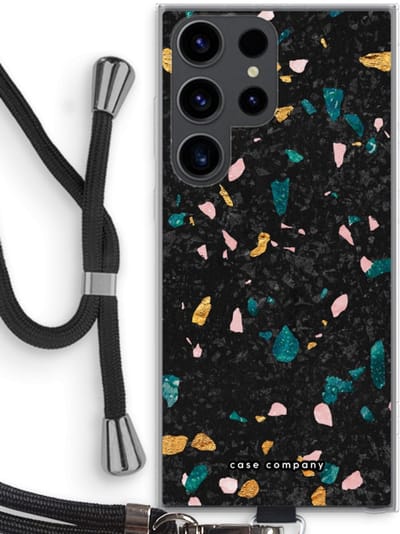 Case Company® - Hoesje met koord geschikt voor Samsung Galaxy S23 Ultra hoesje met Koord - Terrazzo N°10 - Telefoonhoesje met Zwart Koord - Bescherming aan alle Kanten en Over de Schermrand
