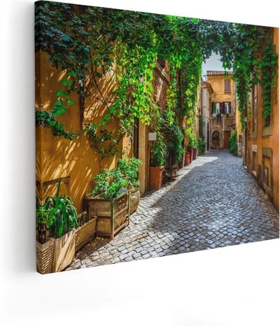Artaza Canvas Schilderij Steegje Rome - 50x40 cm - Muurdecoratie Italie - Wanddecoratie Planten - Kamer Accessoires
