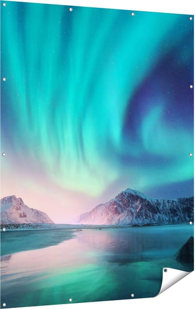 Gards Tuinposter Groene Noorderlicht in Noorwegen - 120x160 cm - Tuindoek - Tuindecoratie - Wanddecoratie buiten - Tuinschilderij