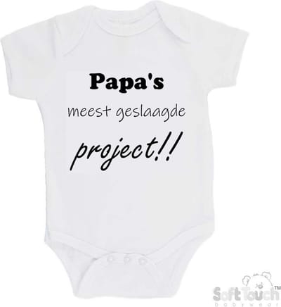 100% Katoenen Romper "Papa's meest geslaagde project" Unisex Katoen Wit/zwart 62/68