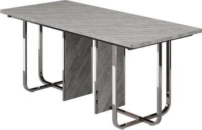 Eettafel, L180*B80*H75cm, moderne eettafel, stevige eettafel, metalen poten, grote eettafel, rechthoekige eettafel, eettafel voor 6 personen, moderne eenvoudige eettafel, grijs + zilver
