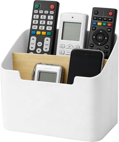 Houten Desk Organizer met Compartimenten voor Remote Controls, Kantoorbenodigdheden en Bureauaccessoires, Wit en Ruim Ontwerp