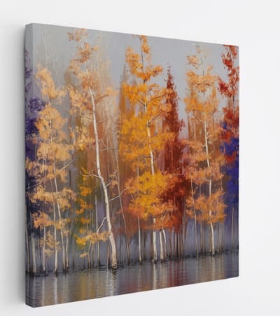 Saammp Canvas Schilderij - Kleurrijke bomen - Natuur - Abstract - 20x20 - Foto op canvas - Wanddecoratie - Muurdecoratie Woonkamer - Slaapkamer decoratie - Canvas Print