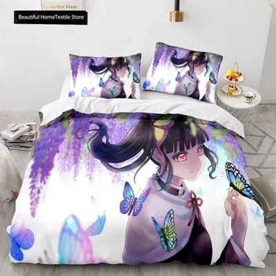 Demon Slayer 3D Beddengoed Collectie Anime Dekbedovertrek Kussenslopen Enkel Twin Volledig Queen King Maat Jongens Meisjes Jongens Cadeau Huisdecoratie 70x133cm 2pcs