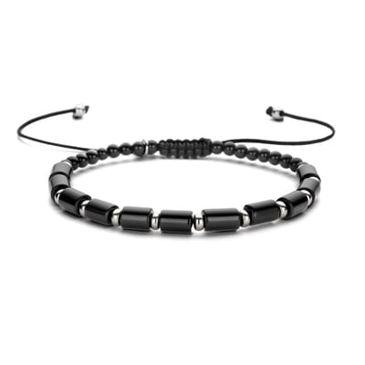 zilver gerhodineerd met rubber/nylon/leer kralenarmband onyx 16 - 26 cm 1800995