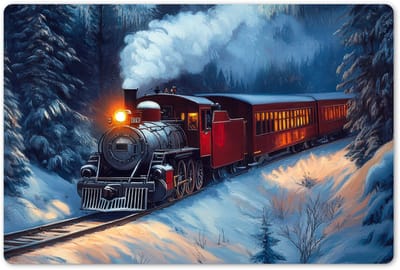 Placemats 45x30 cm - Placemat kunststof - 1 stuk - Trein - Kerst - Sneeuw - Kersttrein - Borden onderleggers - Decoratie voor op tafel - Keuken tafeldecoratie accessoires - Vinyl onderlegger - Tafelversiering