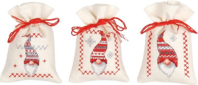 Vervaco - Kruidenzakje kit - Kerst - Kerstkabouters set van 3 - PN-0155951 - Borduren - Borduurpakket - Borduurpakket volwassenen - Borduurpakket kind