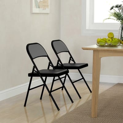 Pugsdrly Set van 2 klapstoelen, draagbare bureaustoelen, metalen poten, klapstoel voor kantoor, receptie, wachtkamer, kunstleer, zwart