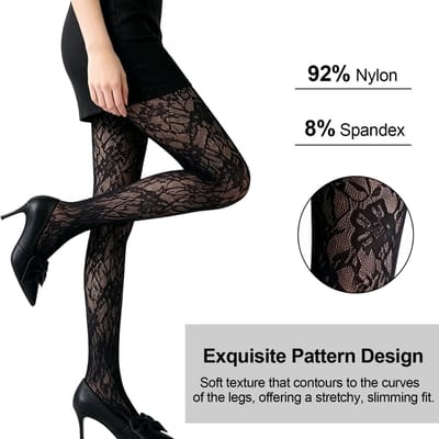 Elegante Zwarte Netpanty's met Bloemenkant voor Dames, Hoge Taille, 2 Paar voor een Verfijnde Look