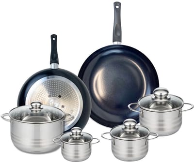 Set van 2 Koekenpannen 28 en 32 cm en 4 kookpotten 12, 14, 16 en 24 cm Elo Prima Brillant