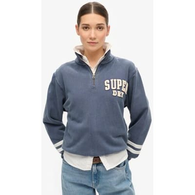 Superdry Sweatshirt Athletic Essentials met Applicatie en Halve Rits Blauw Grootte: 44