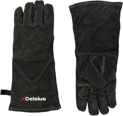 XCelsius® BBQ Handschoenen Splitleer – TÜV Gecertificeerd EN407 – Hittebestendige Barbecue Handschoenen en Ovenhandschoenen – Voor Kamado, Gietijzer, Roosters en Heat Deflectors – Cadeaus voor Mannen – 1 Paar – Zwart