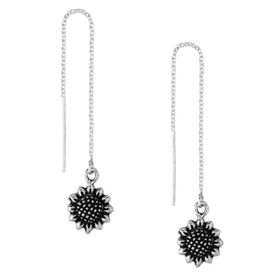 EAR IT UP - Doortrekoorbellen - Zonnebloem - Bloem - Sunflower - Threader - Geoxideerd 925 sterling zilver - 82 x 10 mm - 1 paar
