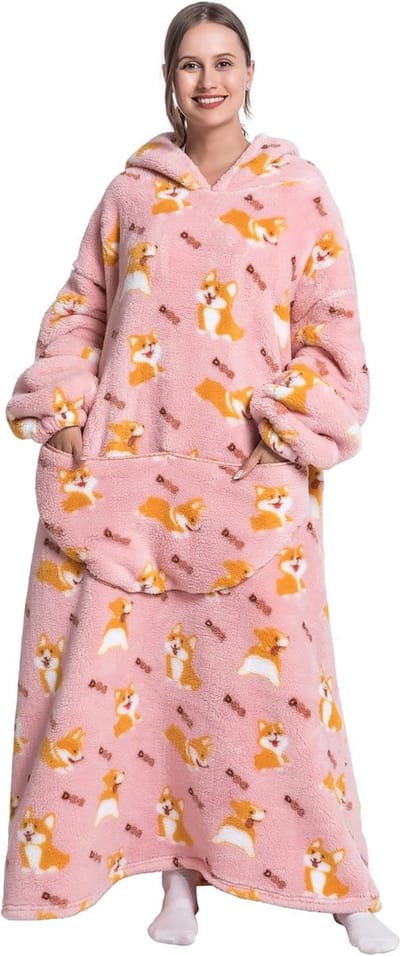 Extra lange oversized deken hoodie voor dames en heren - Zachte fleece draagbare deken met capuchon en zak