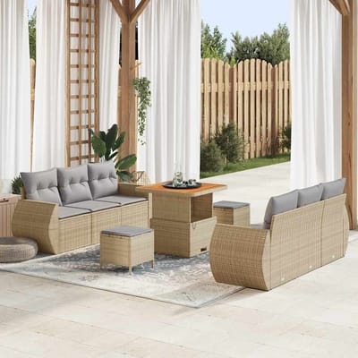 vidaXL - Tuinbank - Set - 9 - st - 6-Aantal - zitplaatsen - Beige - en - Lichtgrijs