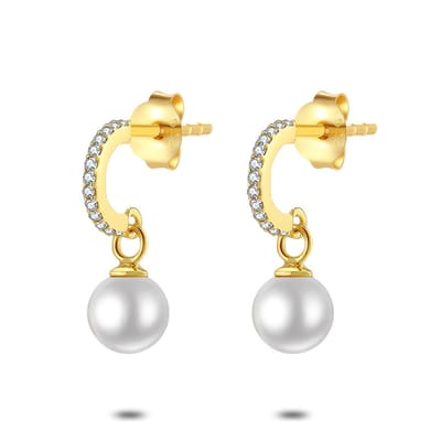 Twice As Nice Oorbellen in 18kt verguld zilver, parel en steentjes
