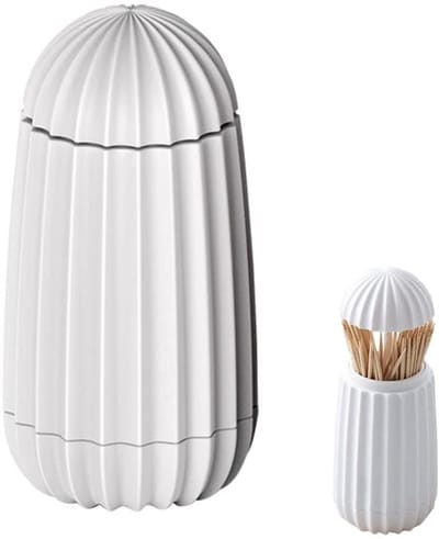 Dailygoods- Tandenstokerdispenser Automatisch - Tandenstoker Houder - Pop-up Design - Draagbaar - Kunststof - Wit 6 x 5,3 x 12,6 cm - Tandenstokerhouder