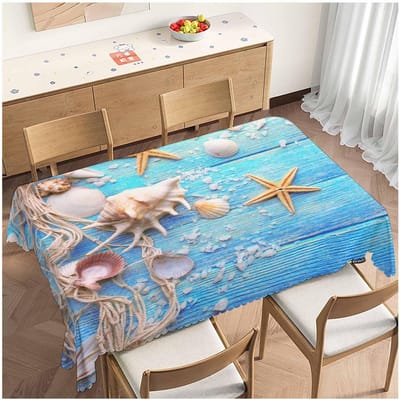Zomer Zeester Schelp Blauw Houten Rechthoek Waterdicht Tafelkleed Feestdecoratie Herbruikbaar Keuken Eettafelkleed Huisdecoratie 100x160cm