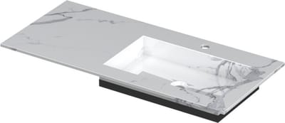 INK Post wastafel in keramische slab met envelop bodem wasbak rechts met ,2 kraangaten, 100x45x1cm, statuario glans