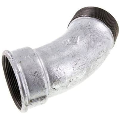 L-Koppeling 45° R2 1/2" Buitendraad X Rp2 1/2" Binnendraad Gietijzer 25bar