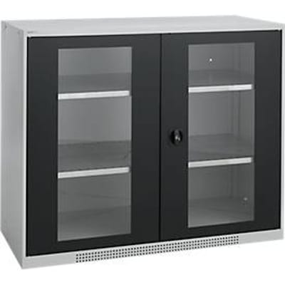 Schäfer Shop Genius FS vitrinekast, staal, met ventilatieopeningen, B 1343 x D 430 x H 1105 mm, 3 OH, alu wit/antracietgrijs, tot 450 kg