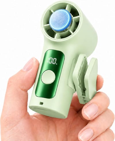 VHV - Handventilator - Mini ventilator - Clip ventilator - Draagbare ventilator - Oplaadbaar - 3000 mAh - Met LED display - Voor op reis, kantoor en onderweg - Groen