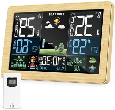 Draadloos Weerstation - Buitensensor Kleurendisplay - Weersvoorspelling Binnen - 60 Meter Bereik - Luchtvochtigheid Temperatuur - Khaki