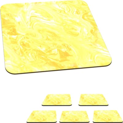 Onderzetters voor glazen - Geel - Patronen - Marmer print - Verf - 10x10 cm - Glasonderzetters - 6 stuks