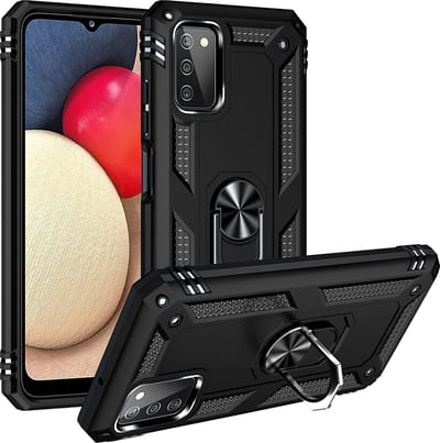 HB Hoesje Geschikt voor Samsung Galaxy A03S Zwart - Anti-Shock Hybrid Armor Back Cover - Hoes met Kickstand Ring