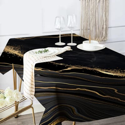 Zwart Gouden Marmeren Tafelkleed Rechthoekig Vlekbestendig Tafelkleed Oliedoek Tafelkleed Waterdicht Tafelkleed Decoratie 90x140cm