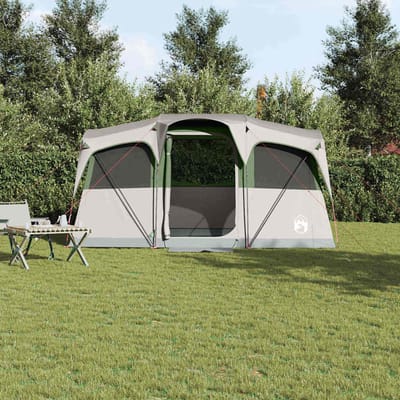 vidaXL - Familietent - Wit - en - Groen - 435 - x - 255 - x - 216 - cm - Polyester - en - Staal